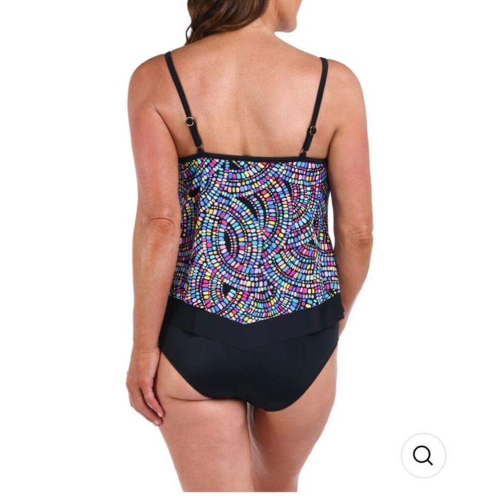Maxine Of Hollywood Tankini Top Colorburst Flutter Hem Swimsuit NEW Size 16 Swim